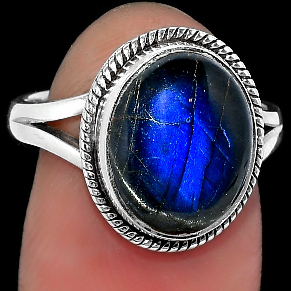 Blue Fire Labradorite - Madagascar 925 Sterling Silver Ring s.7 Jewelry R-1010