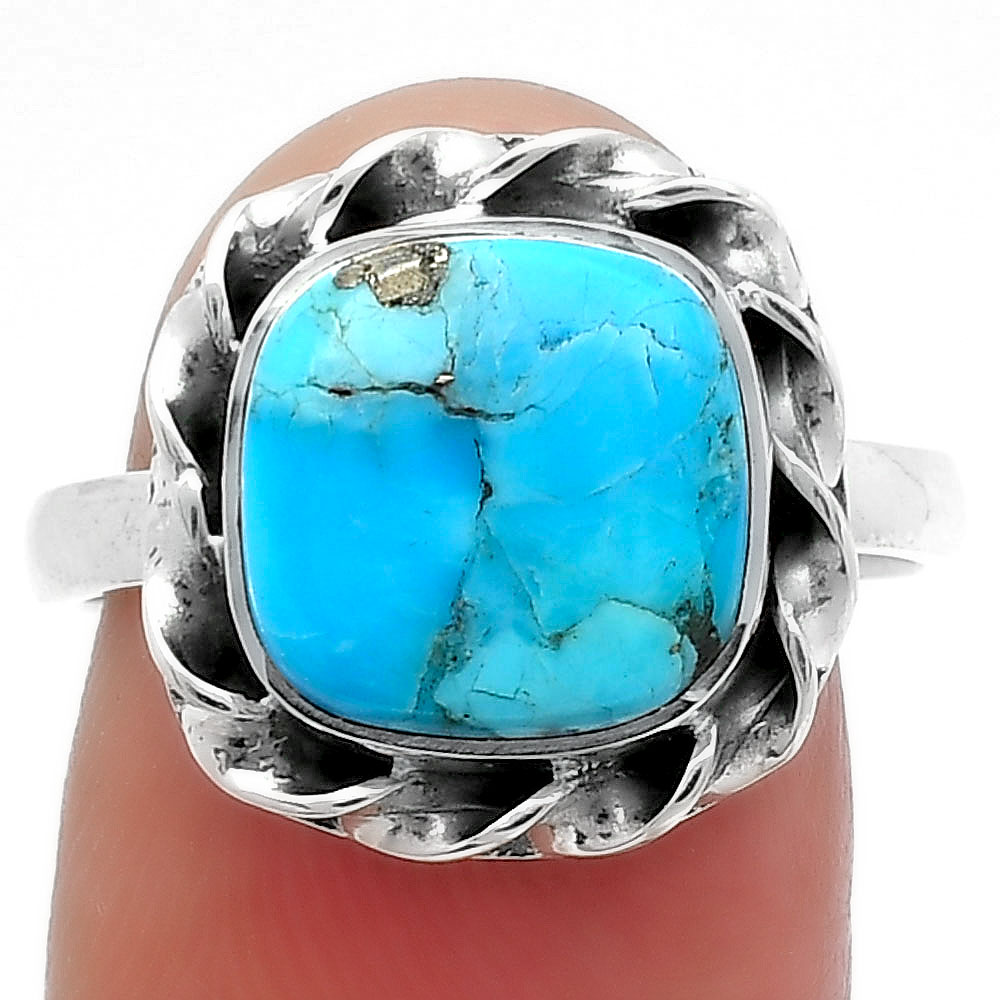 Natural Kingman Turquoise With Pyrite 925 Silver Ring s.8 Jewelry R-1083