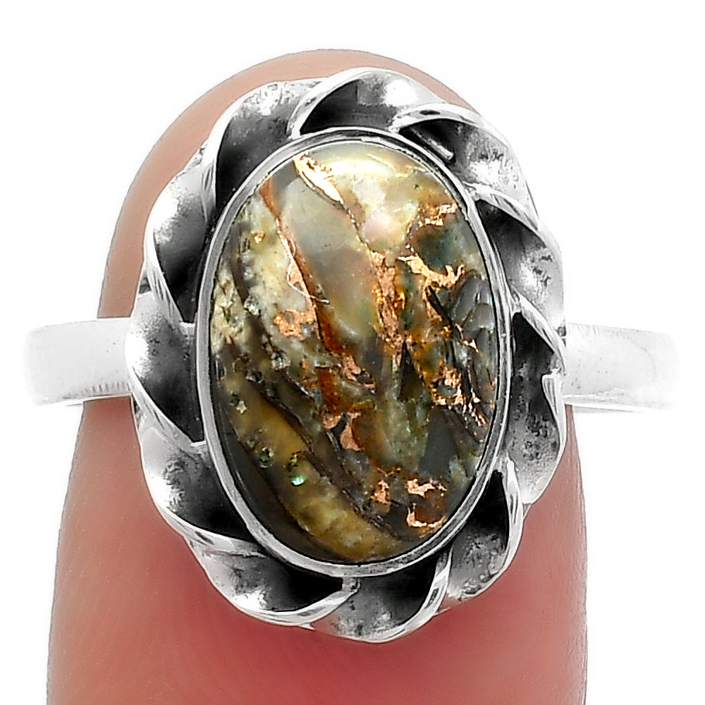 Natural Copper Abalone Shell 925 Sterling Silver Ring s.9 Jewelry R-1083