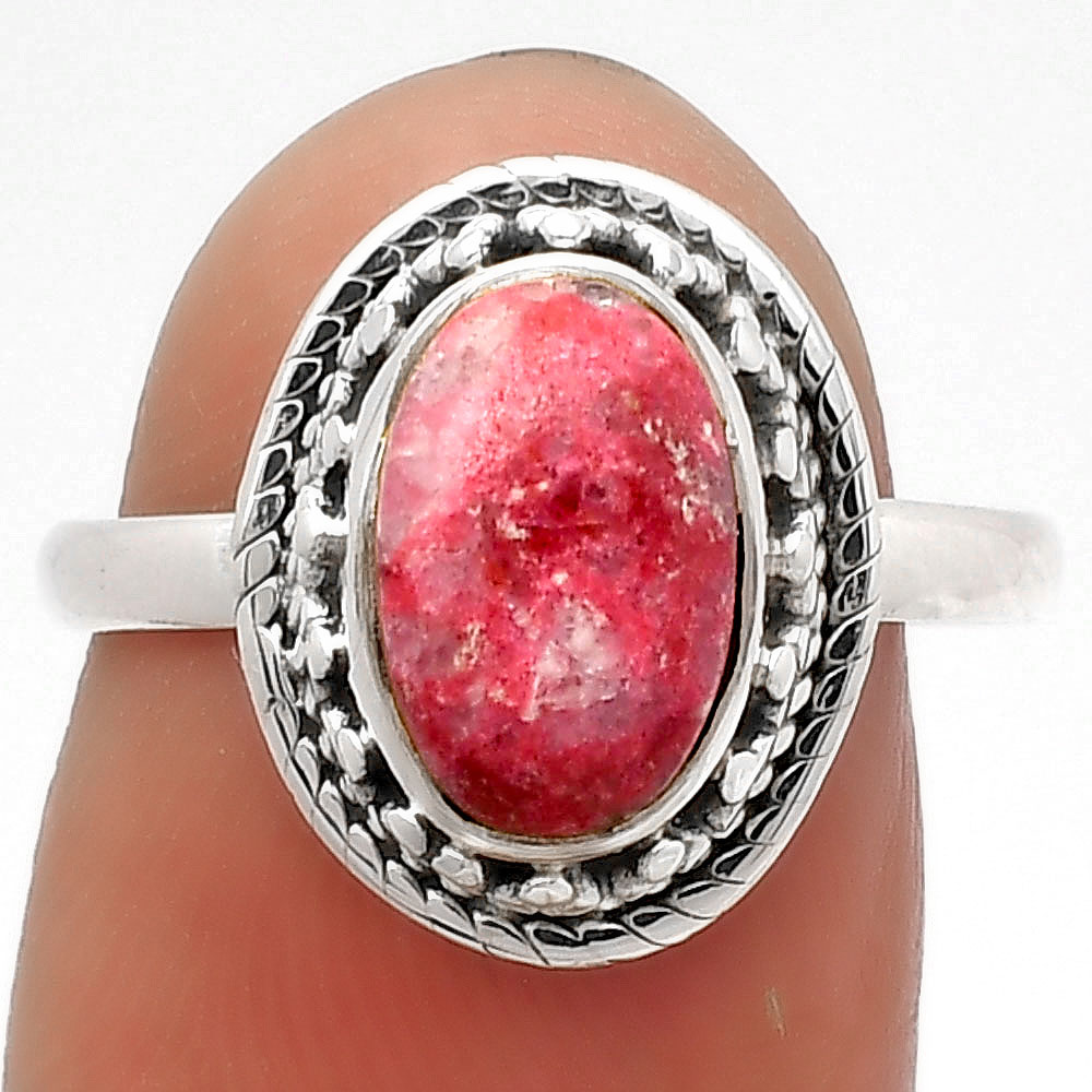 Natural Pink Thulite - Norway 925 Sterling Silver Ring s.8 Jewelry R-1262