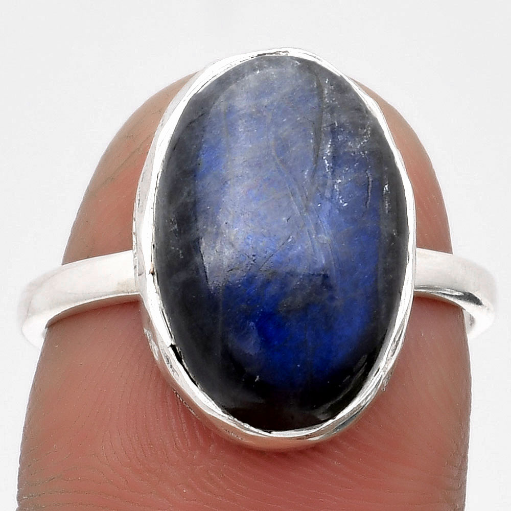 Blue Fire Labradorite - Madagascar 925 Sterling Silver Ring s.8.5 Jewelry R-1004