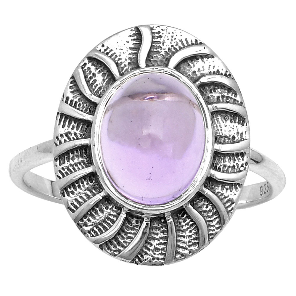 Natural Amethyst Cab - Brazil 925 Sterling Silver Ring s.8.5 Jewelry R-1085