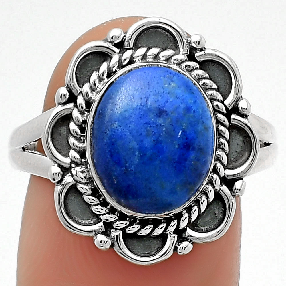 Natural Lapis - Afghanistan 925 Sterling Silver Ring s.9 Jewelry R-1256