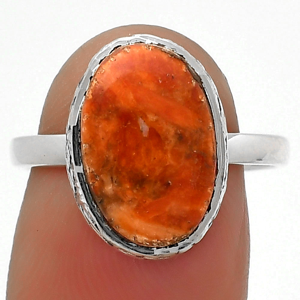 Natural Red Sponge Coral 925 Sterling Silver Ring s.8 Jewelry R-1191