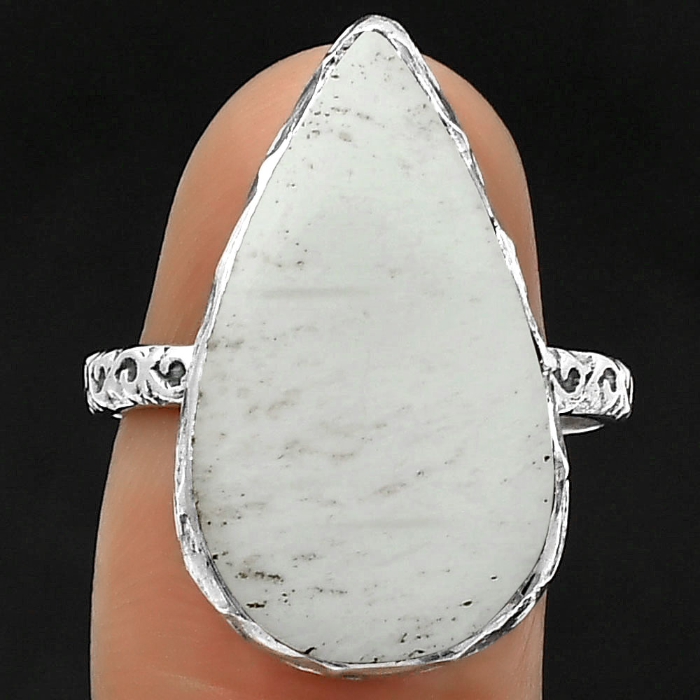 Natural White Scolecite 925 Sterling Silver Ring s.8.5 Jewelry R-1191