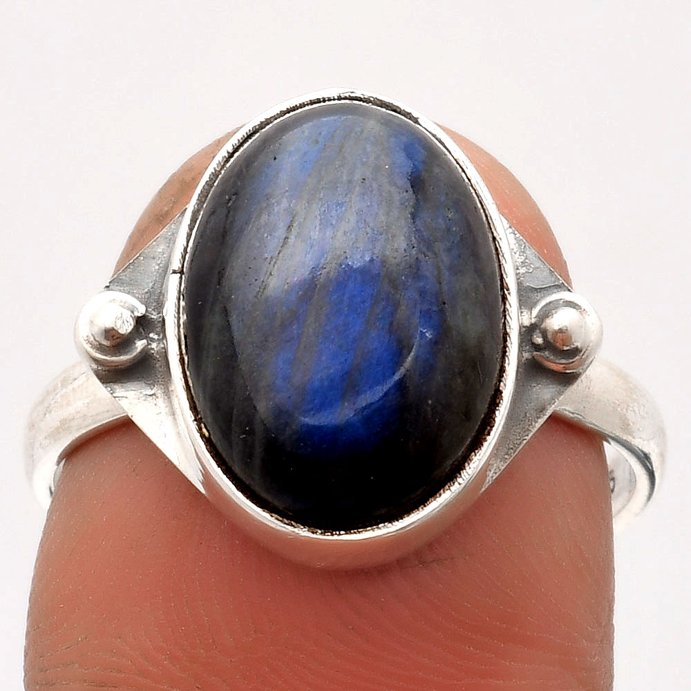 Blue Fire Labradorite - Madagascar 925 Sterling Silver Ring s.9 Jewelry R-1194