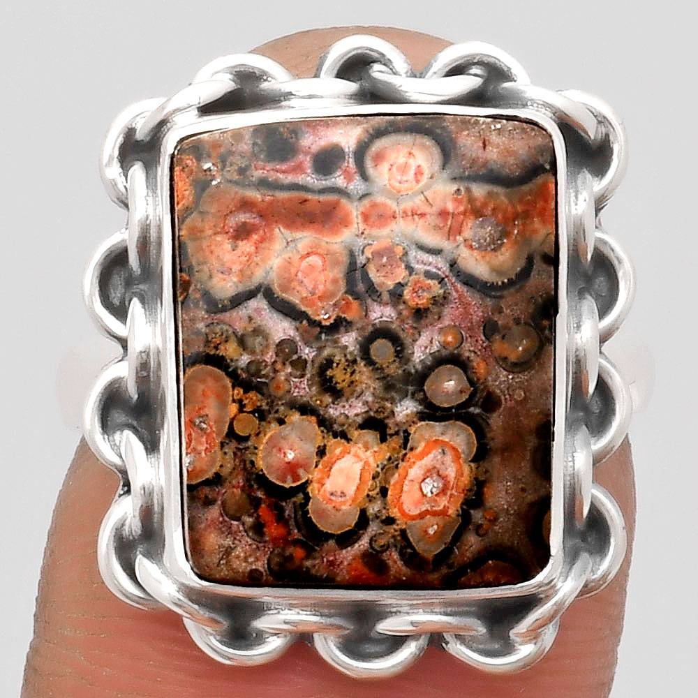 Natural Leopard Skin Jasper 925 Sterling Silver Ring s.7 Jewelry R-1093