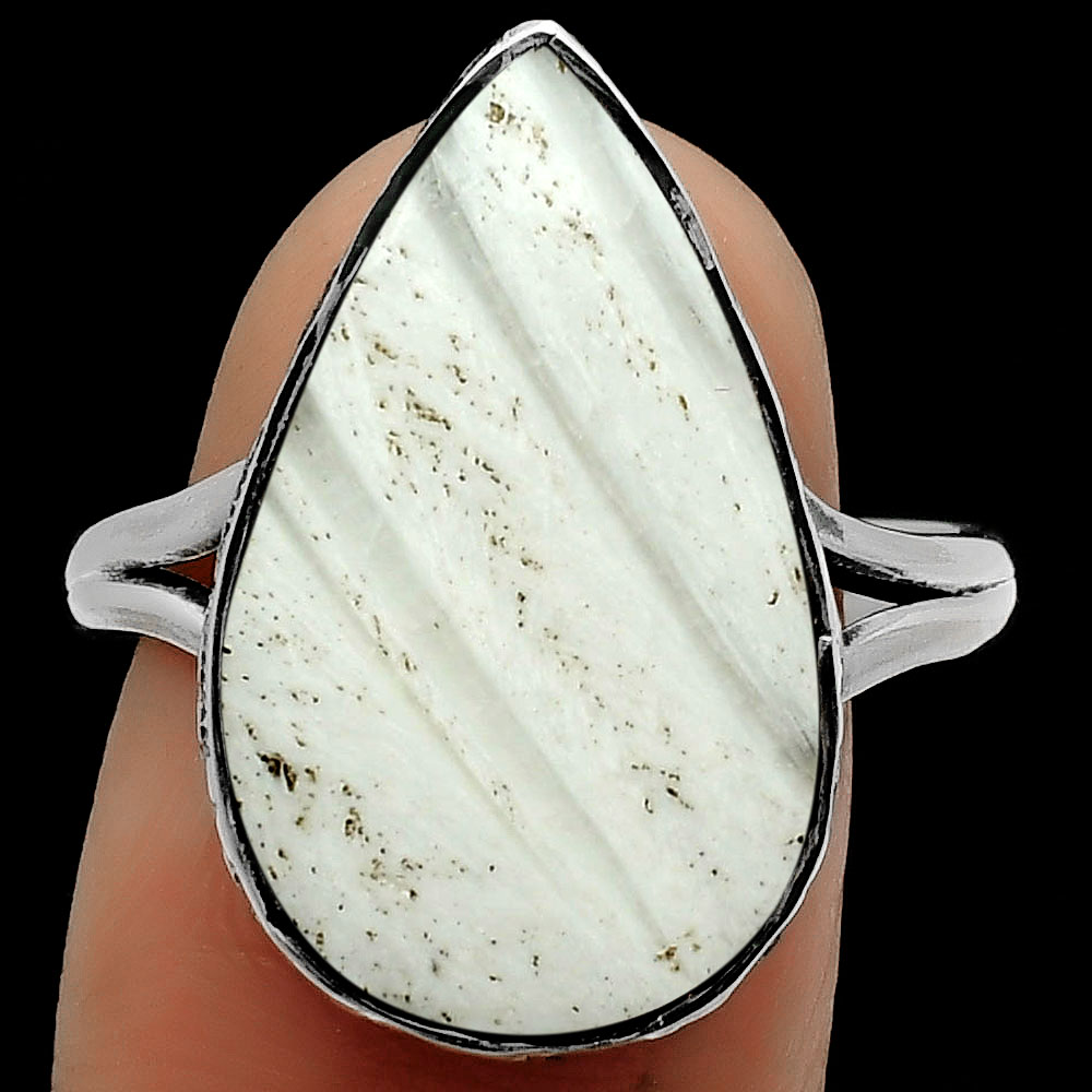 Natural White Scolecite 925 Sterling Silver Ring s.9.5 Jewelry R-1191