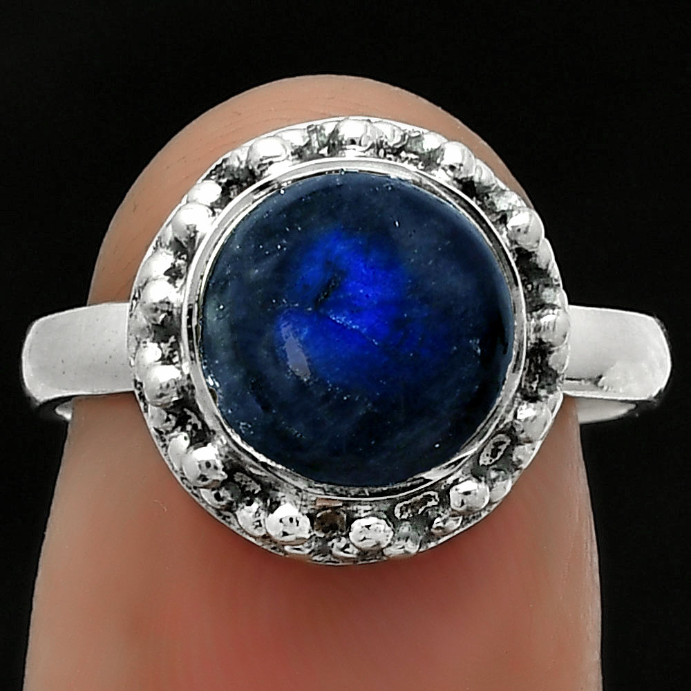 Blue Fire Labradorite - Madagascar 925 Sterling Silver Ring s.7 Jewelry R-1096