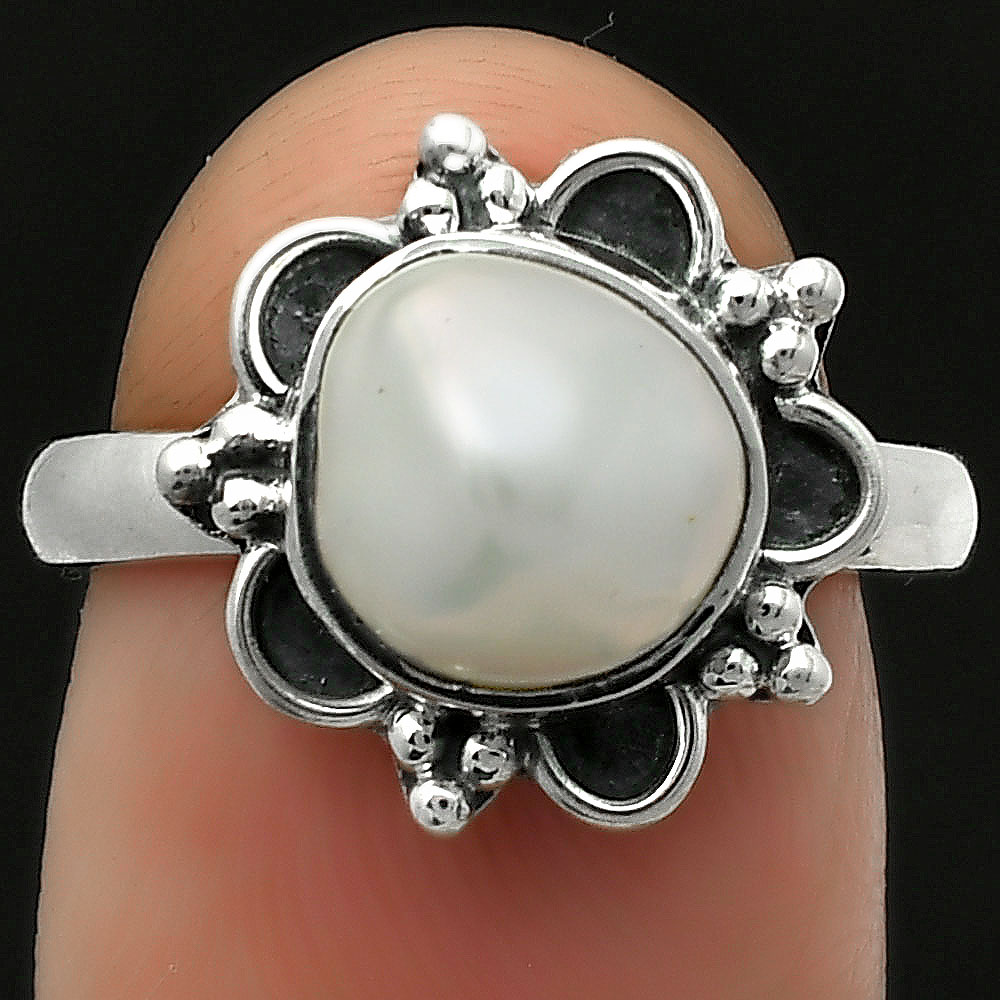 Natural Fresh Water Biwa Pearl 925 Sterling Silver Ring s.7 Jewelry R-1092