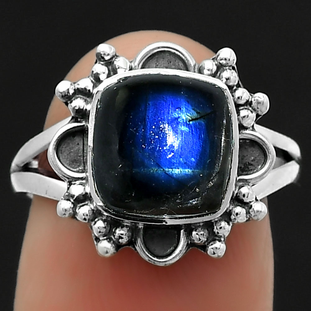 Blue Fire Labradorite - Madagascar 925 Sterling Silver Ring s.7 Jewelry R-1092