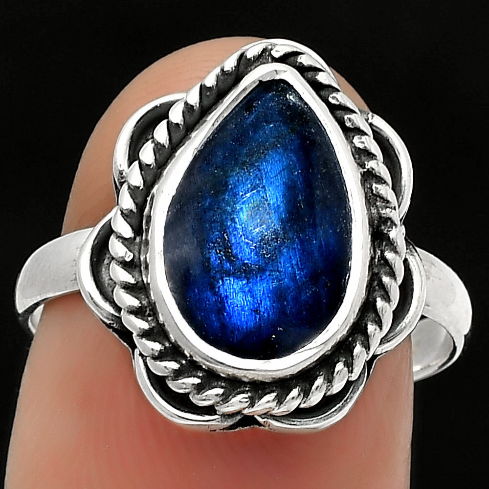 Blue Fire Labradorite - Madagascar 925 Sterling Silver Ring s.7.5 Jewelry R-1101