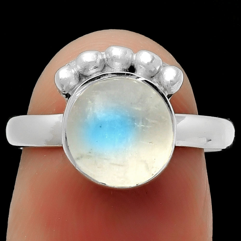 Natural Rainbow Moonstone - India 925 Sterling Silver Ring s.7 Jewelry R-1222