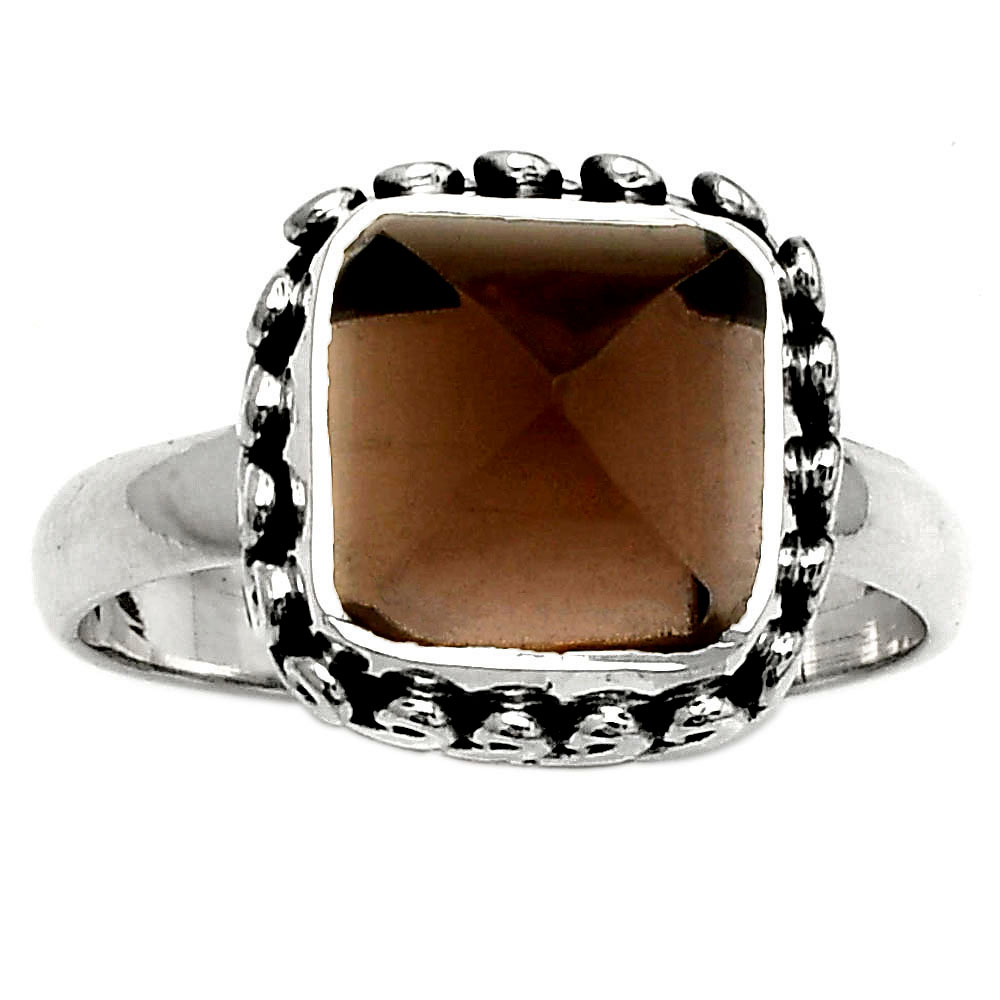 Natural Smoky Quartz - Brazil 925 Sterling Silver Ring s.7 Jewelry R-1196