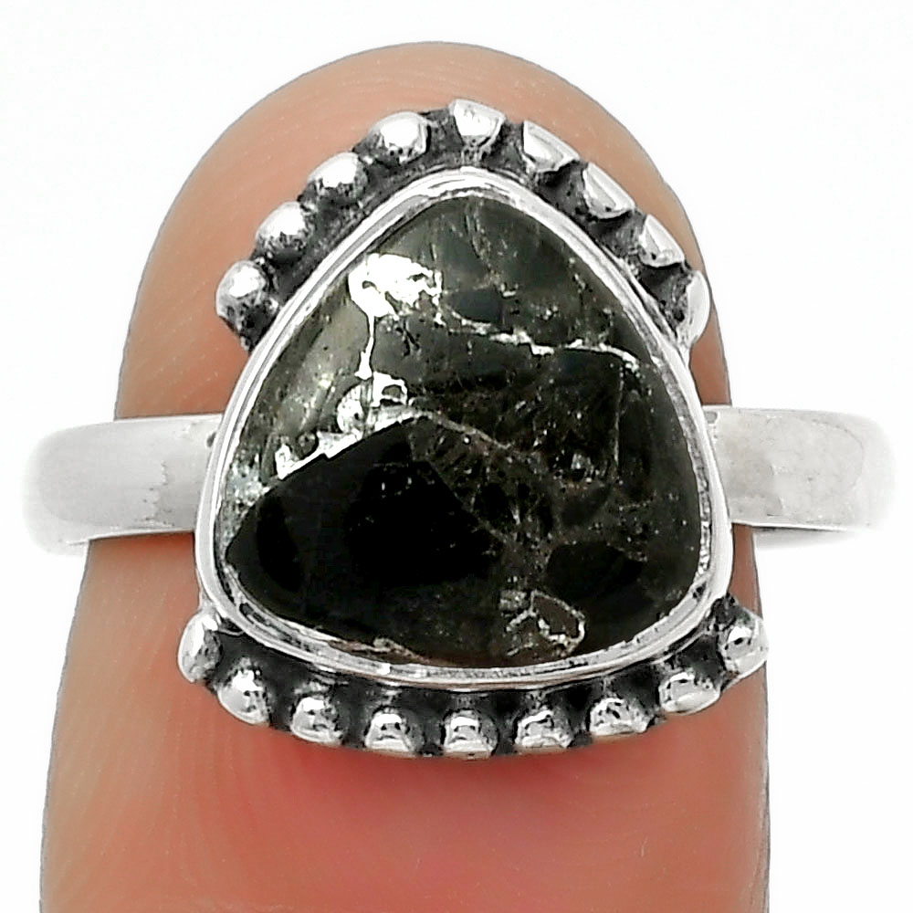 Natural Obsidian And Zinc 925 Sterling Silver Ring s.8.5 Jewelry R-1102