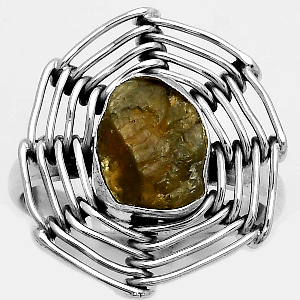 Wire Wrap - Rare Kornerupine Rough 925 Sterling Silver Ring s.9 Jewelry R-1445