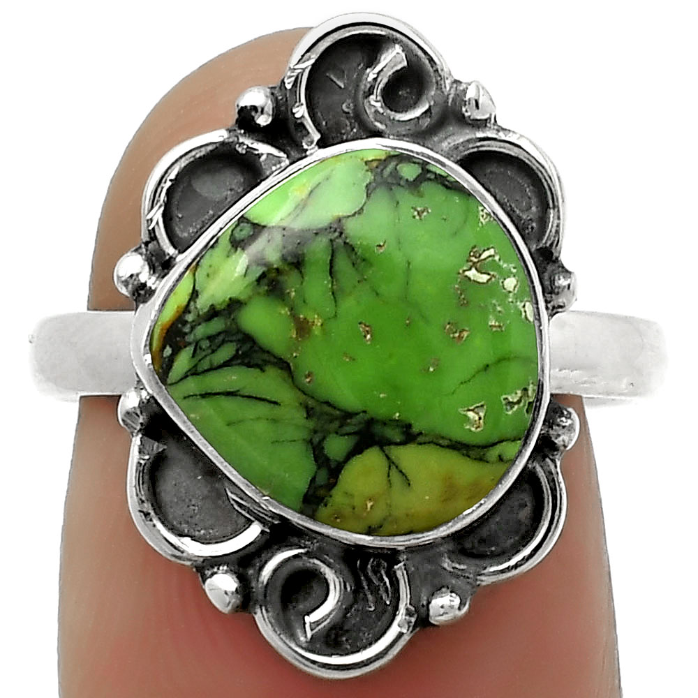 Natural Green Matrix Turquoise 925 Sterling Silver Ring s.7 Jewelry R-1137