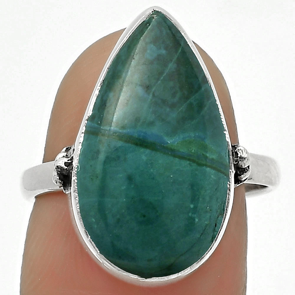 Natural Azurite Chrysocolla 925 Sterling Silver Ring s.7.5 Jewelry R-1715