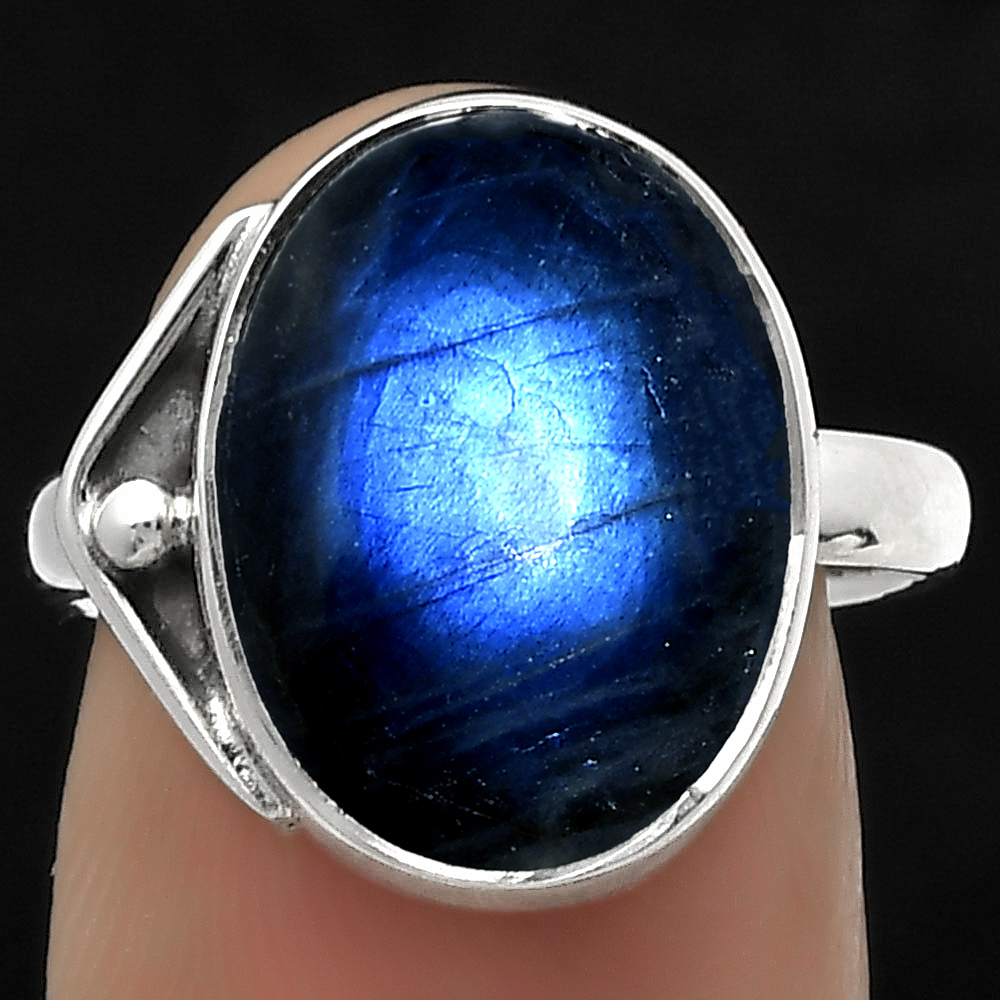 Blue Fire Labradorite - Madagascar 925 Sterling Silver Ring s.7.5 Jewelry R-1194