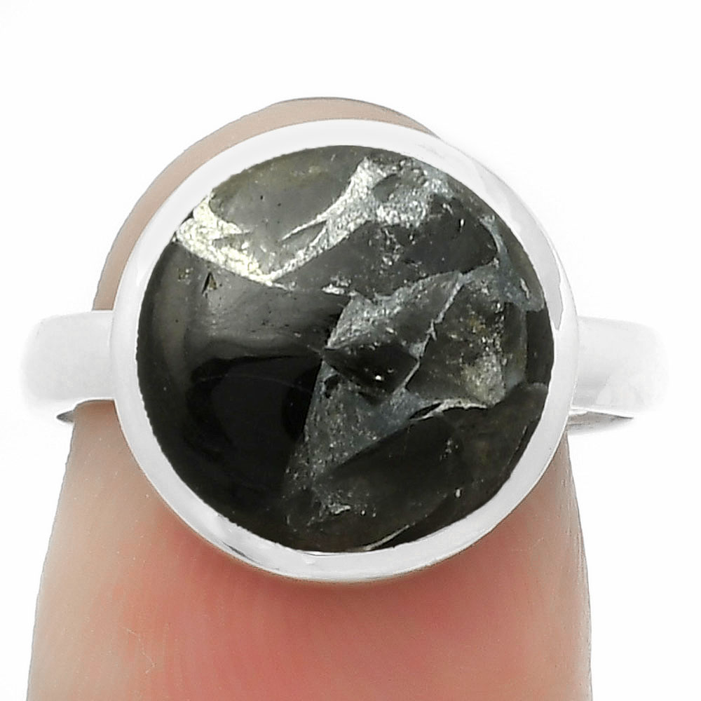 Natural Obsidian And Zinc 925 Sterling Silver Ring s.7.5 Jewelry R-1004