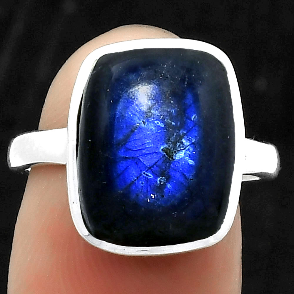 Blue Fire Labradorite - Madagascar 925 Sterling Silver Ring s.8 Jewelry R-1004