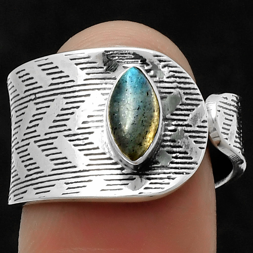 Adjustable Labradorite Madagascar 925 Sterling Silver Ring s.8 Jewelry R-1319
