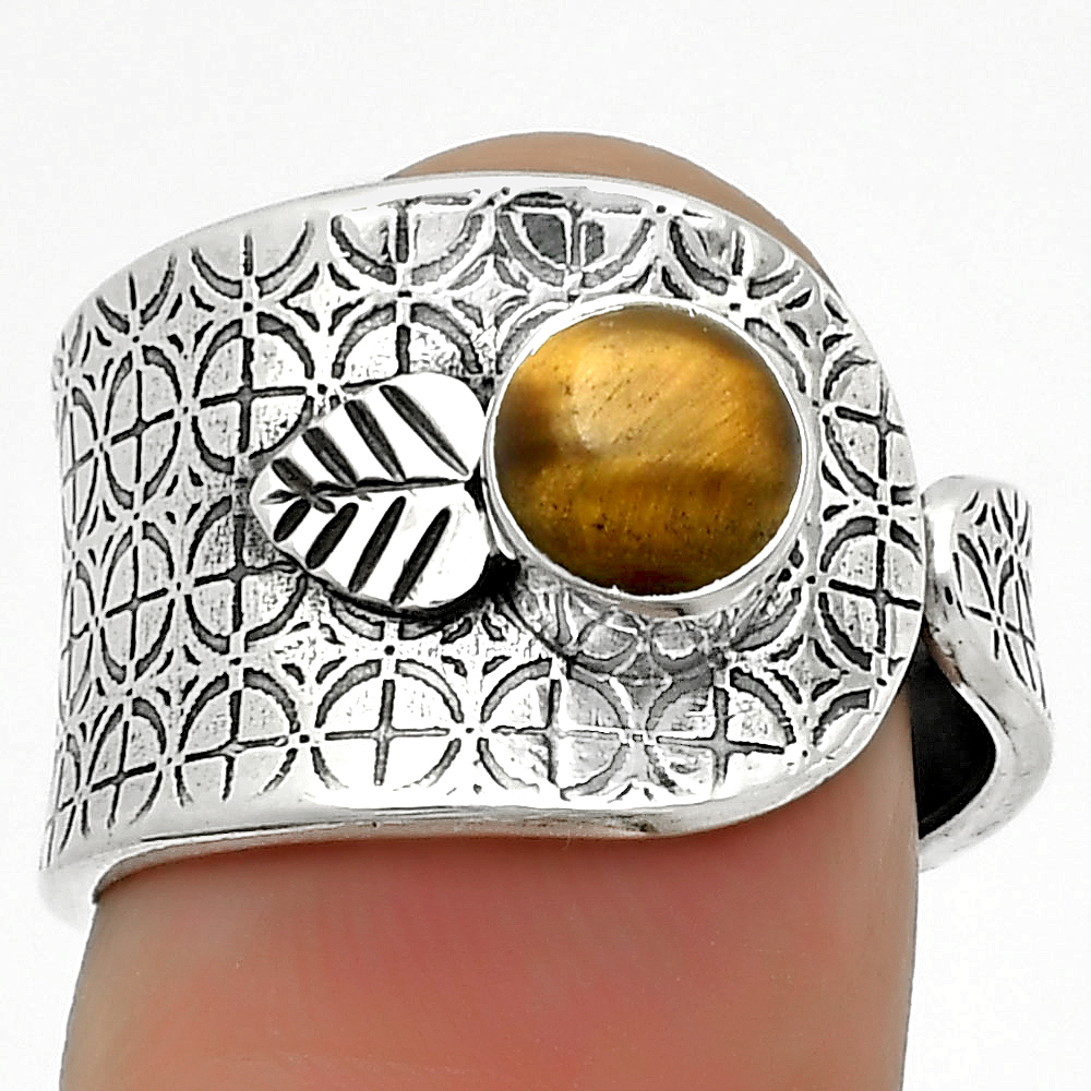 Adjustable - Tiger Eye - Africa 925 Sterling Silver Ring s.7.5 Jewelry R-1319