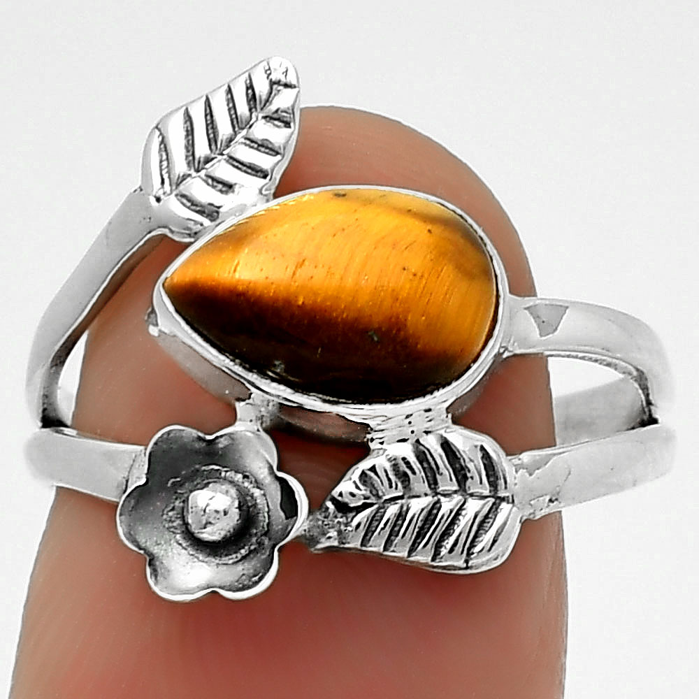 Natural Tiger Eye - Africa 925 Sterling Silver Ring s.8 Jewelry R-1251
