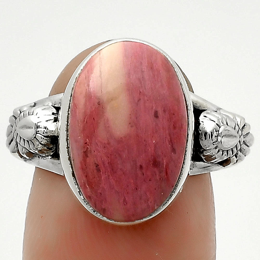 Natural Pink Tulip Quartz 925 Sterling Silver Ring s.7.5 Jewelry R-1261