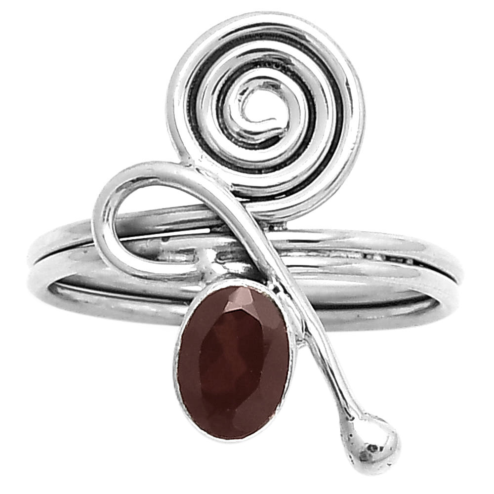 Spiral - Natural Hessonite Garnet 925 Sterling Silver Ring s.8.5 Jewelry R-1556