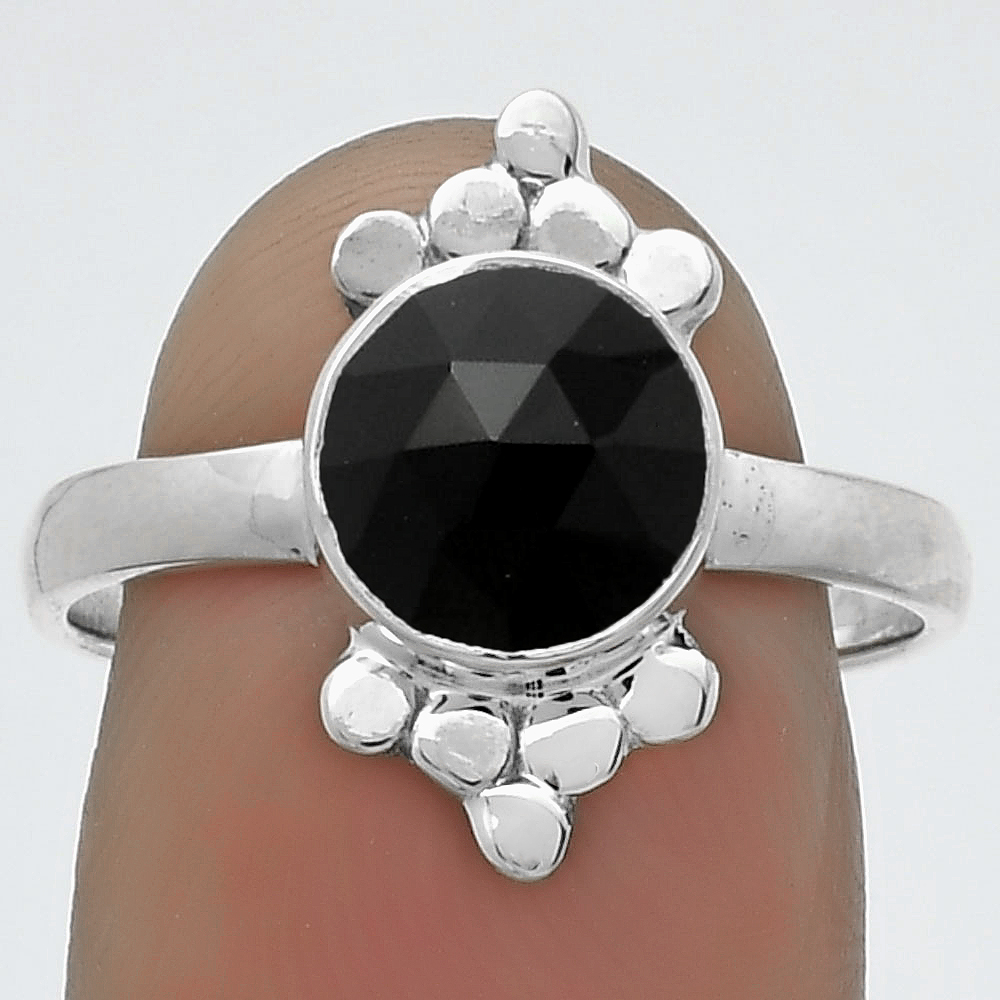 Faceted Natural Black Onyx - Brazil 925 Sterling Silver Ring s.8.5 Jewelry