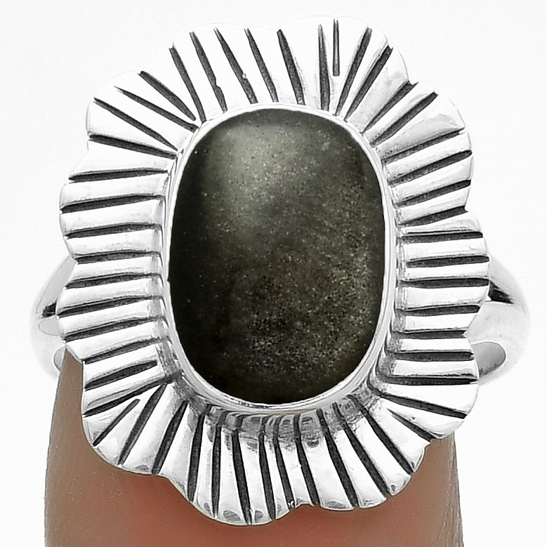 Natural Silver Obsidian 925 Sterling Silver Ring s.8.5 Jewelry R-1086