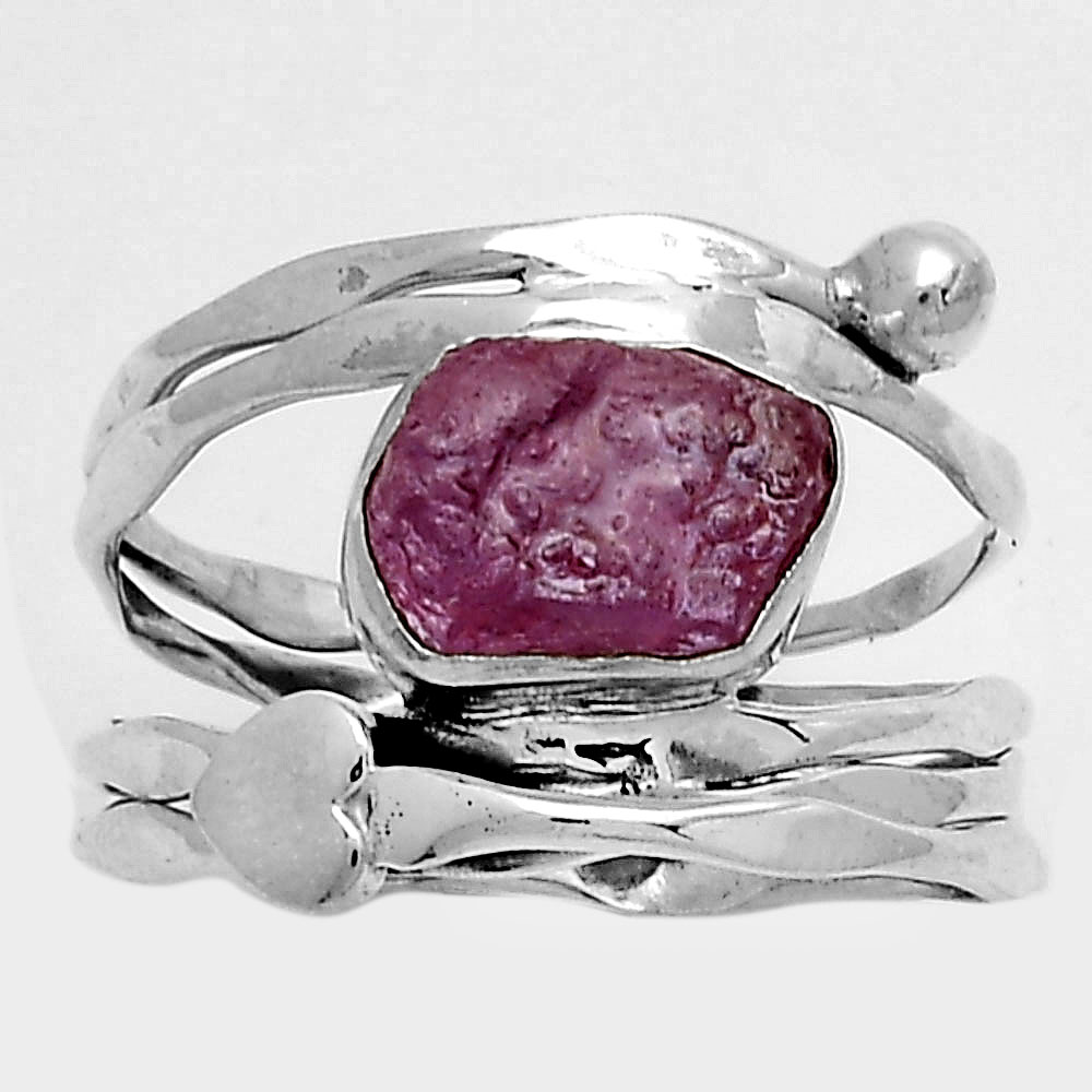 Heart Pink Tourmaline Rough 925 Silver Ring s.7.5 Valentine Gift Jewelry R-1135