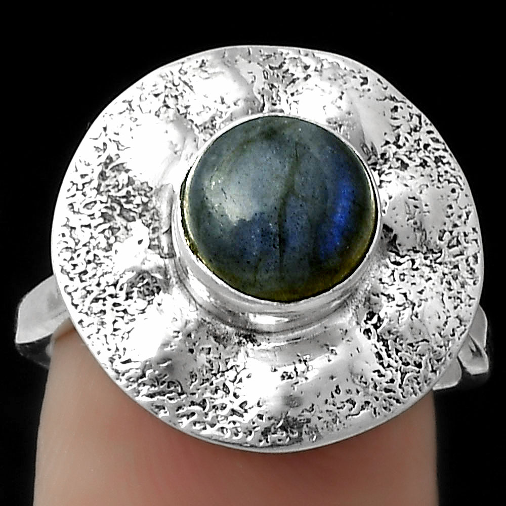 Blue Labradorite - Madagascar 925 Sterling Silver Ring s.7.5 Jewelry R-1531