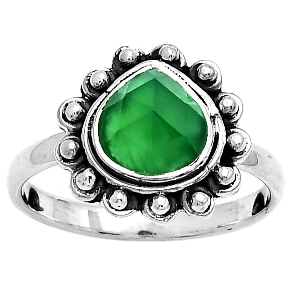 Faceted Natural Green Onyx 925 Sterling Silver Ring s.8.5 Jewelry R-1124