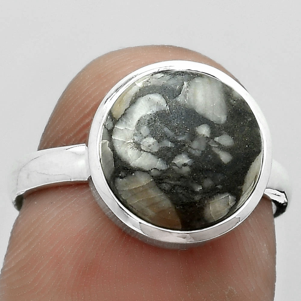 Natural Crinoid Fossil Coral 925 Sterling Silver Ring s.7 Jewelry R-1007