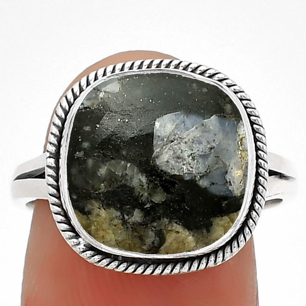 Llanite Blue Opal Crystal Sphere 925 Sterling Silver Ring s.8.5 Jewelry