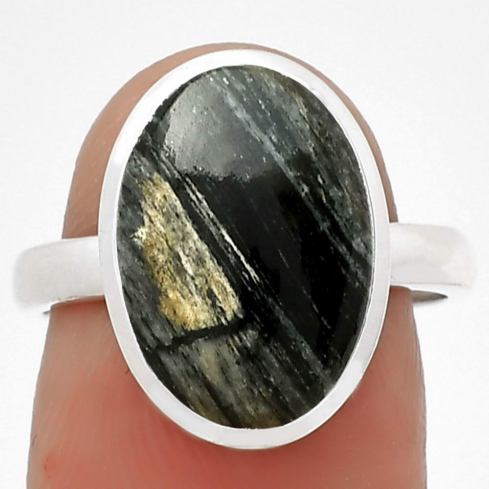 Natural Silver Leaf Obsidian 925 Sterling Silver Ring s.7.5 Jewelry R-1004