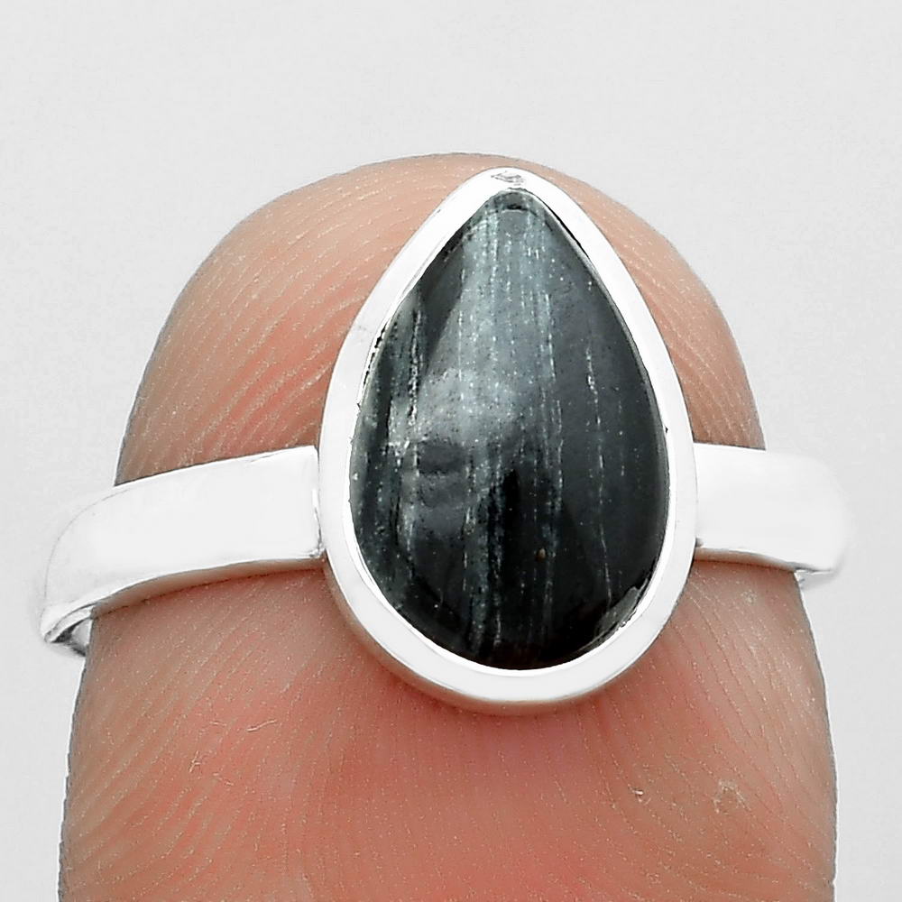 Natural Silver Leaf Obsidian 925 Sterling Silver Ring s.7.5 Jewelry R-1004