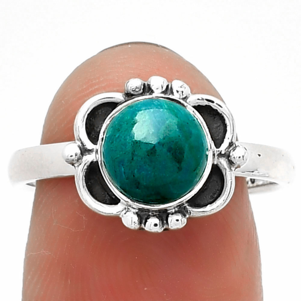 Natural Azurite Chrysocolla 925 Sterling Silver Ring s.8 Jewelry