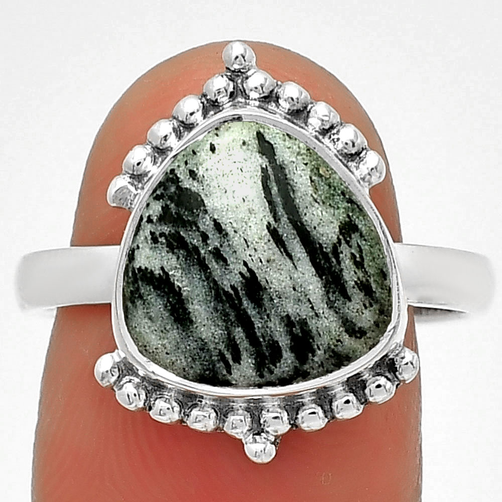 Natural Hornblende 925 Sterling Silver Ring s.8.5 Jewelry