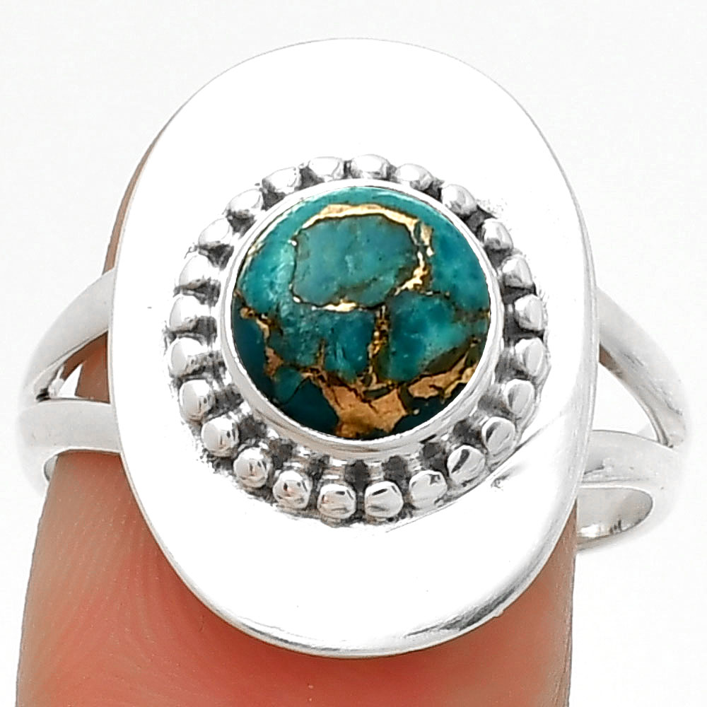 Copper Blue Turquoise - Arizona 925 Sterling Silver Ring s.8.5 Jewelry R-1458