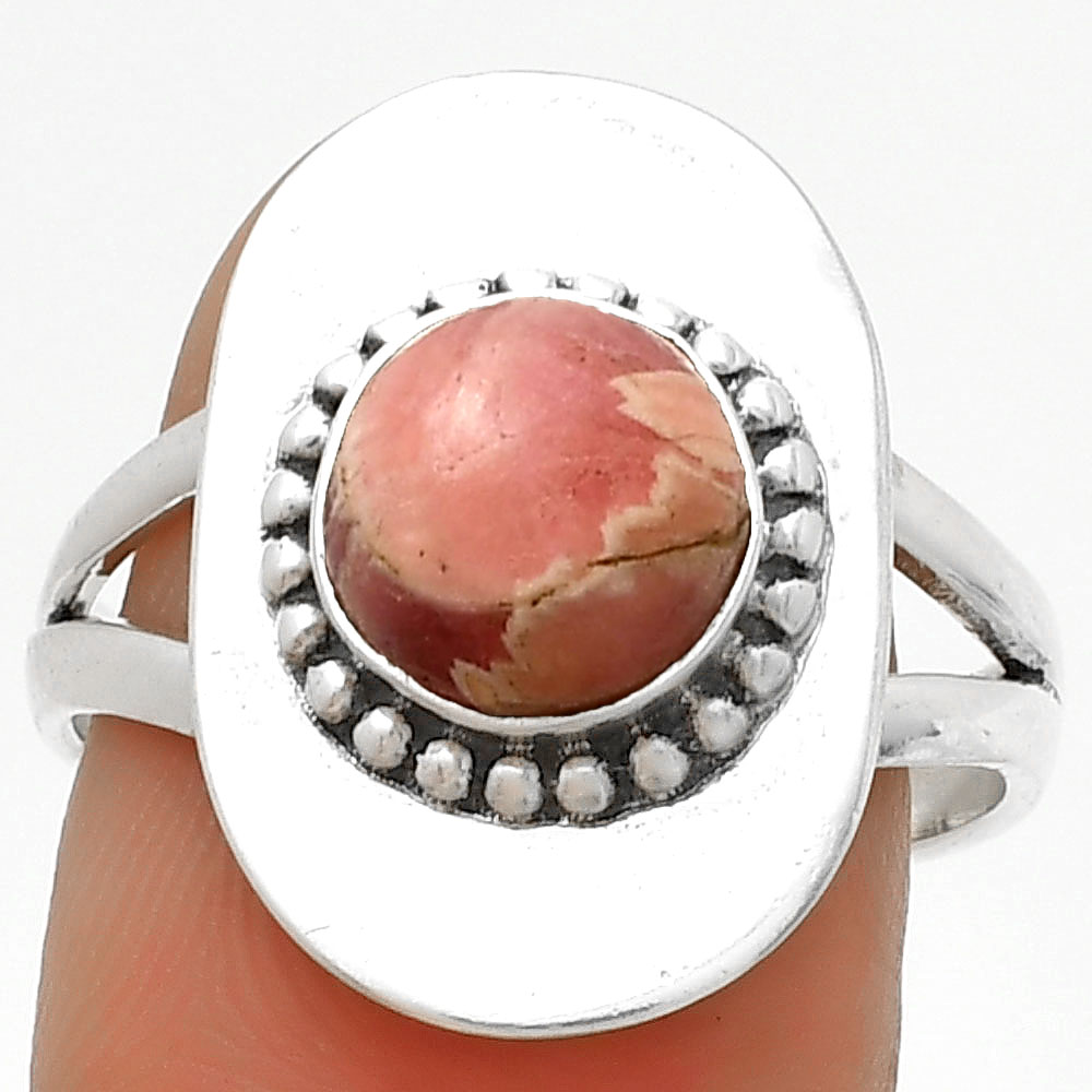 Natural Rhodochrosite Argentina 925 Sterling Silver Ring s.8 Jewelry R-1458