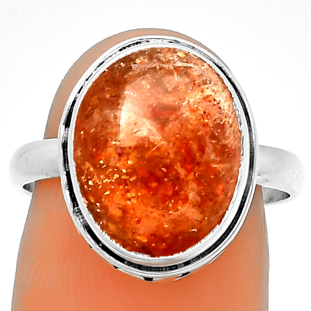 Natural Sunstone - Namibia 925 Sterling Silver Ring s.8 Jewelry