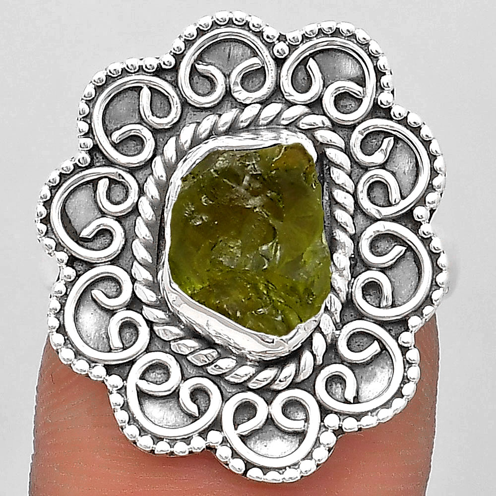 Filigree - Natural Peridot Rough 925 Sterling Silver Ring s.7 Jewelry R-1337