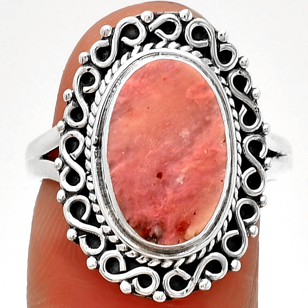 Natural Pink Tulip Quartz 925 Sterling Silver Ring s.7.5 Jewelry R-1164