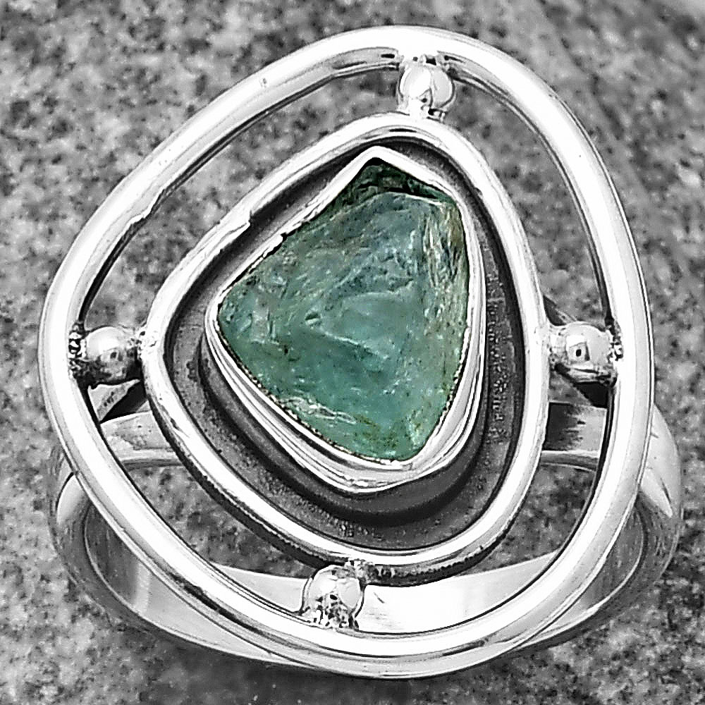 Aqua Apatite Rough - Madagascar 925 Sterling Silver Ring s.6.5 Jewelry R-1446