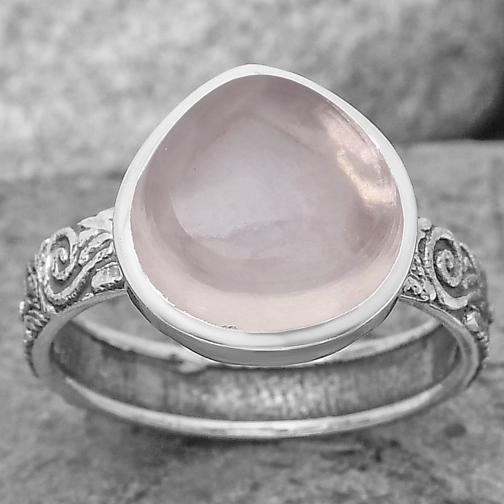 Natural Rose Quartz - Madagascar 925 Sterling Silver Ring s.8.5 Jewelry R-1061