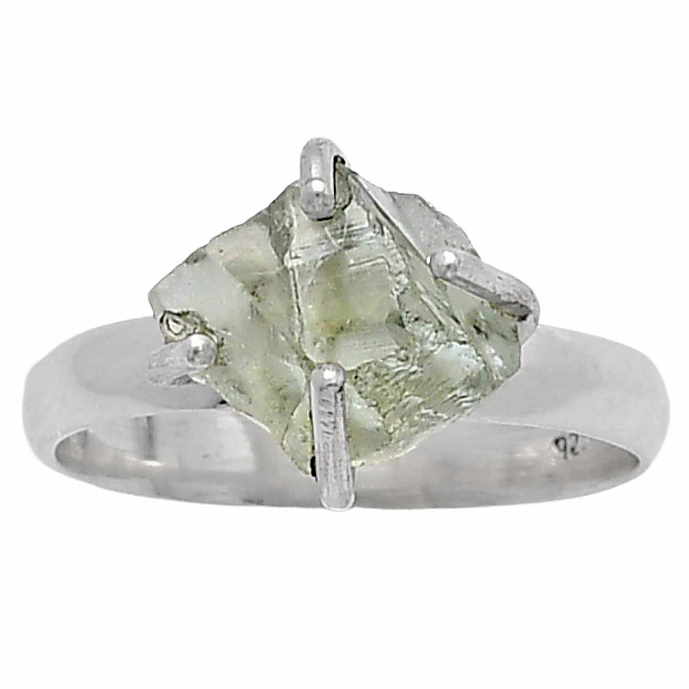 Prasiolite (Green Amethyst) Rough 925 Sterling Silver Ring s.8 Jewelry R-1052