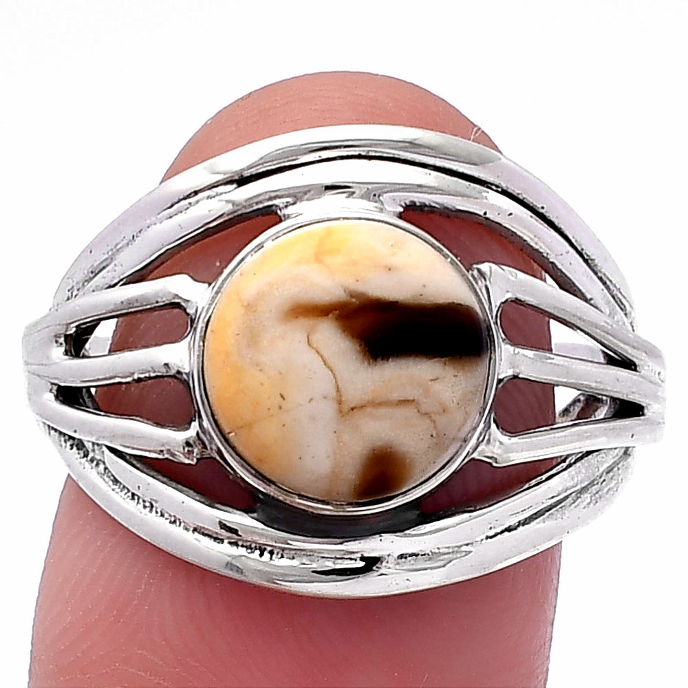 Natural Peanut Wood 925 Sterling Silver Ring s.8.5 Jewelry R-1330